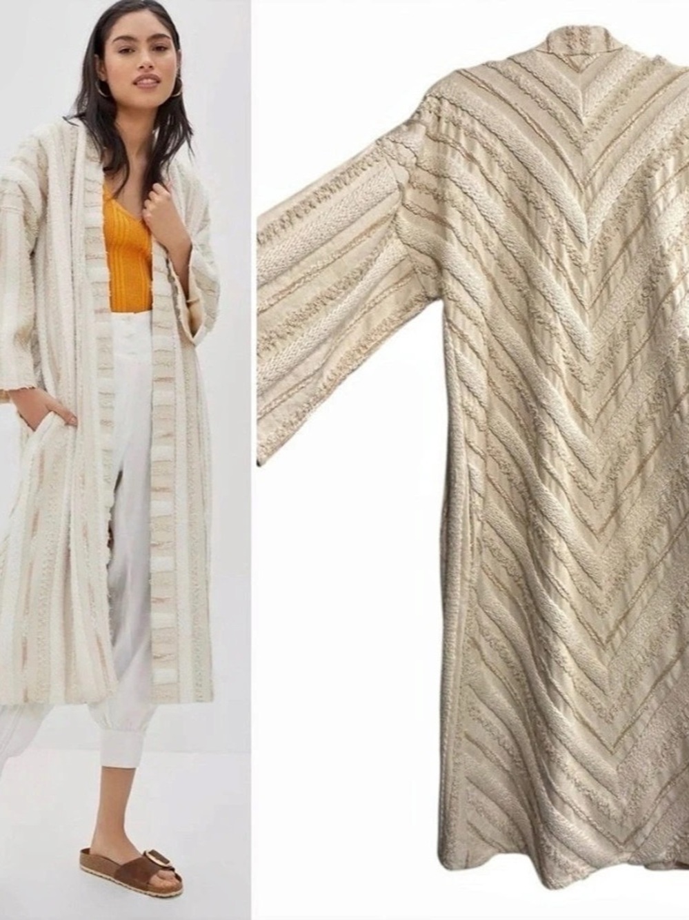 Ollari Anthropologie Renee Textured Longline Jacket Duster Open 3X